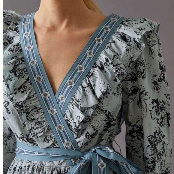 ANTHROPOLOGIE Ruffled Wrap Mini Dress XL - Picture 4 of 14